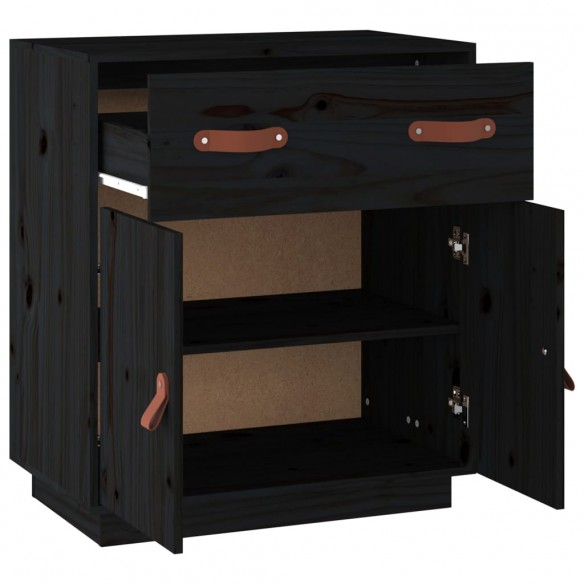 Buffet Noir 65,5x40x75 cm Bois massif de pin