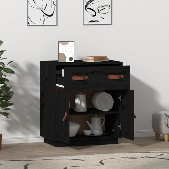 Buffet Noir 65,5x40x75 cm Bois massif de pin