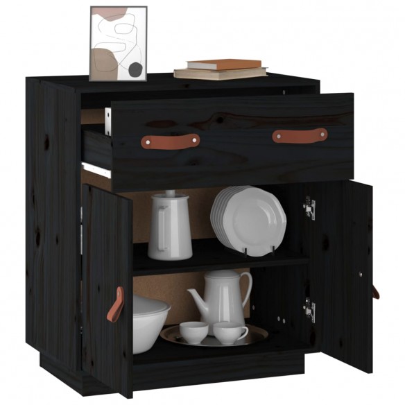 Buffet Noir 65,5x40x75 cm Bois massif de pin