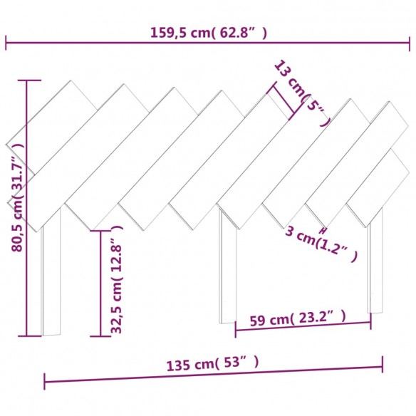 Tête de lit Noir 159,5x3x80,5 cm Bois massif de pin