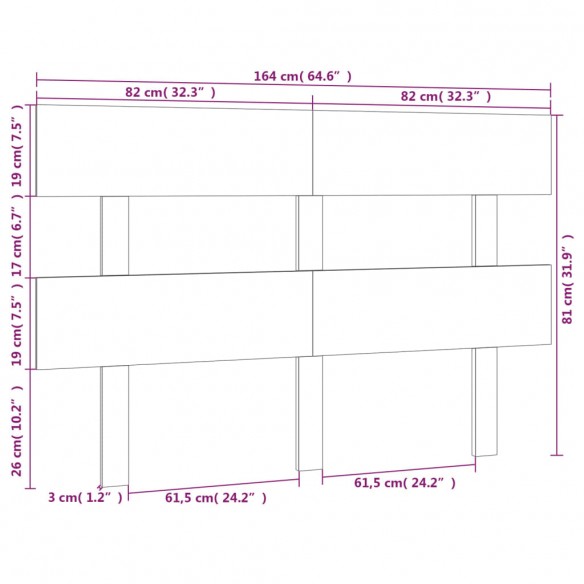 Tête de lit Gris 164x3x81 cm Bois massif de pin