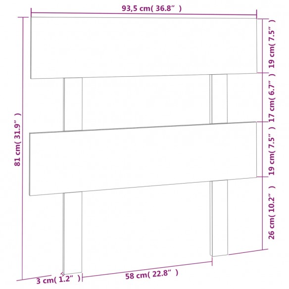 Tête de lit Noir 93,5x3x81 cm Bois massif de pin