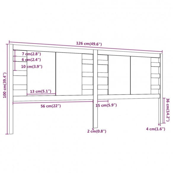 Tête de lit Marron miel 126x4x100 cm Bois massif de pin