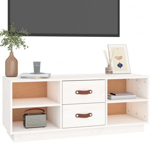 Meuble TV Blanc 100x34x40 cm Bois de pin massif