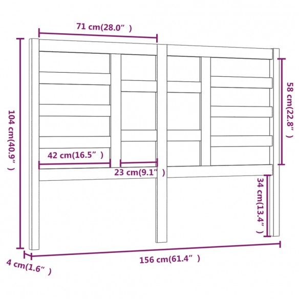 Tête de lit Marron miel 156x4x104 cm Bois massif de pin