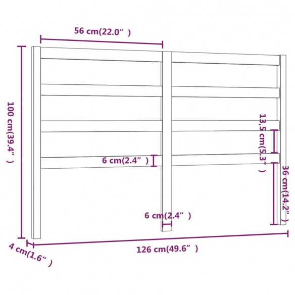 Tête de lit Blanc 126x4x100 cm Bois massif de pin