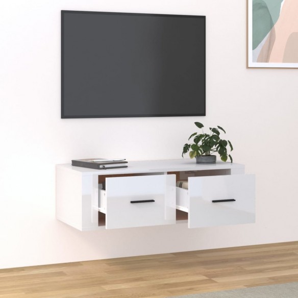 Meuble TV suspendu Blanc brillant 80x36x25 cm Bois d'ingénierie