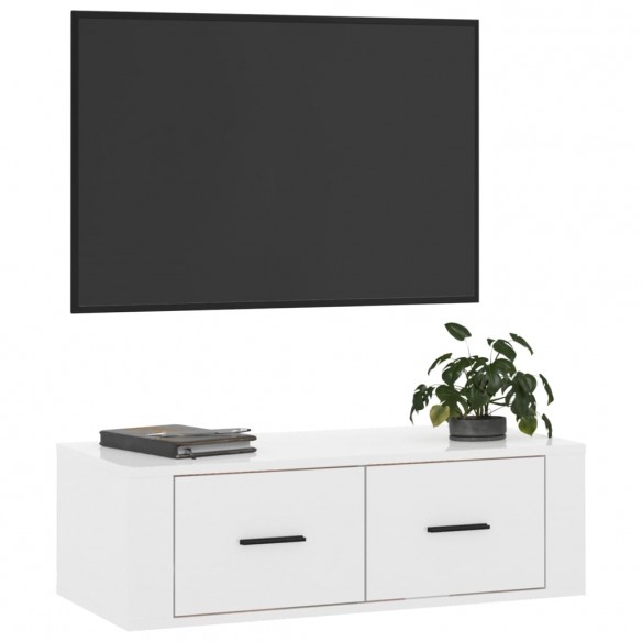 Meuble TV suspendu Blanc brillant 80x36x25 cm Bois d'ingénierie