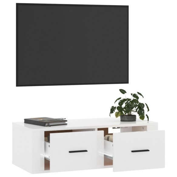 Meuble TV suspendu Blanc brillant 80x36x25 cm Bois d'ingénierie