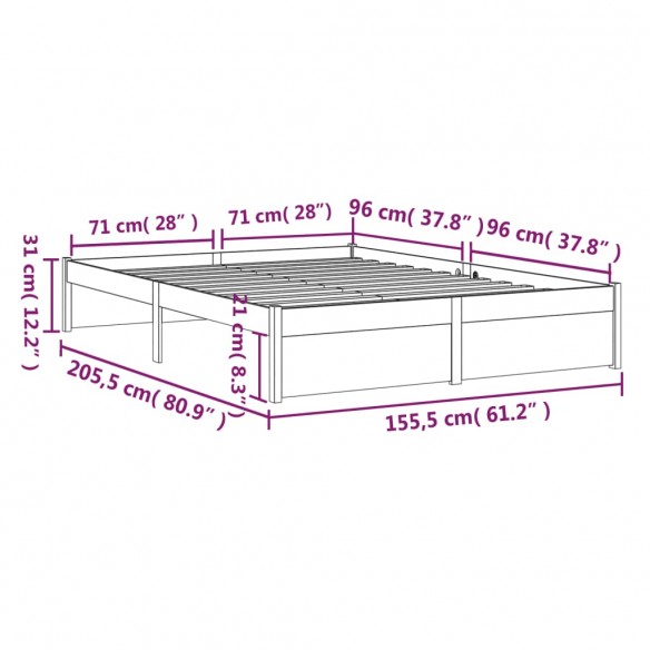 Cadre de lit Marron miel Bois massif 150x200 cm Très grand