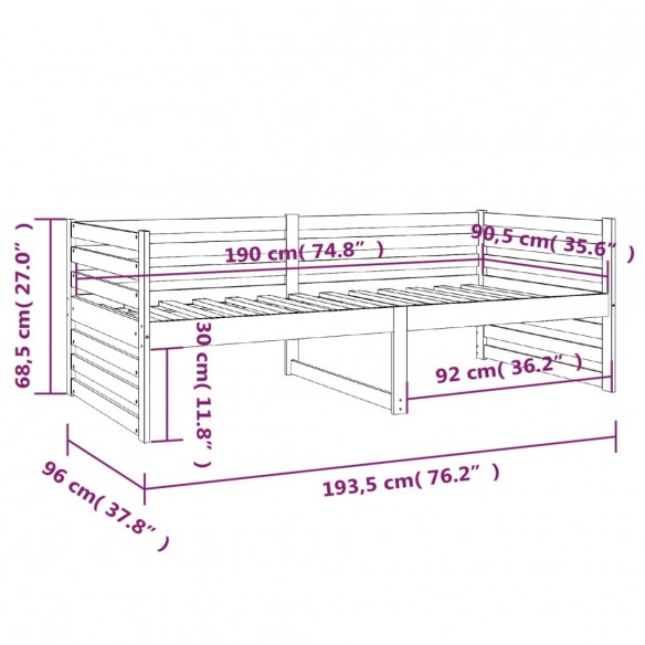 Lit de jour Noir 90x190 cm Bois de pin massif