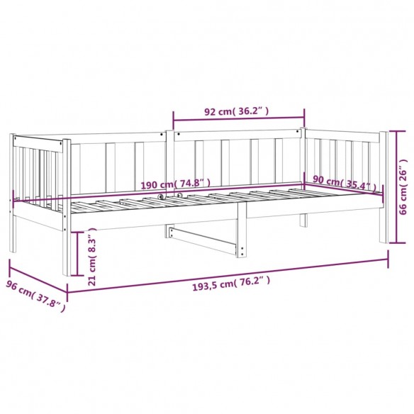 Lit de jour Marron miel 90x190 cm Bois de pin massif