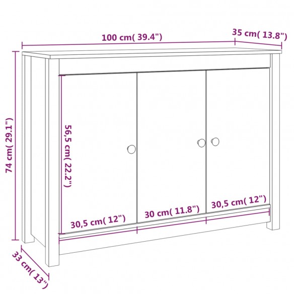 Buffet Marron miel 100x35x74 cm Bois massif de pin