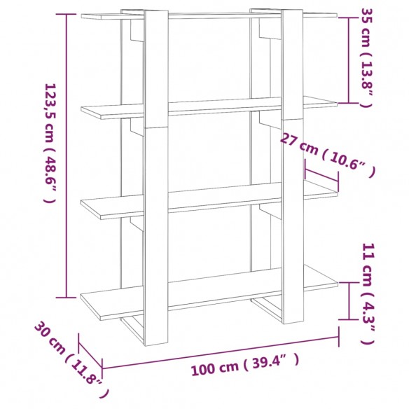 Bibliothèque/Séparateur de pièce Gris béton 100x30x123,5 cm