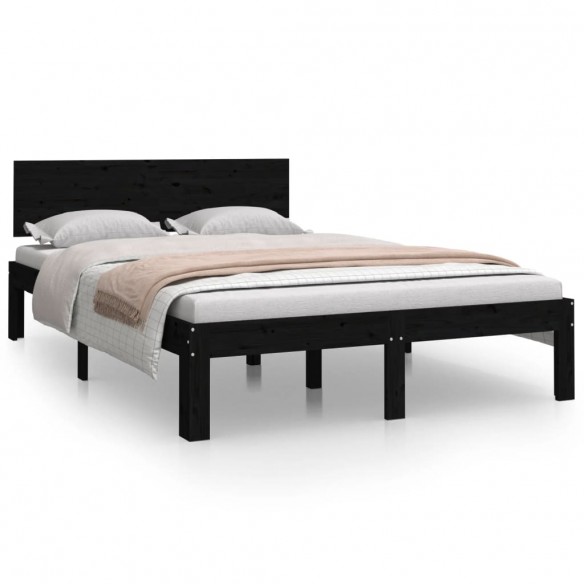 Cadre de lit Noir Bois massif 120x190 cm Petit double