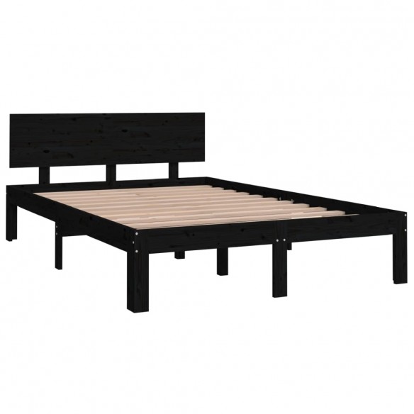 Cadre de lit Noir Bois massif 120x190 cm Petit double