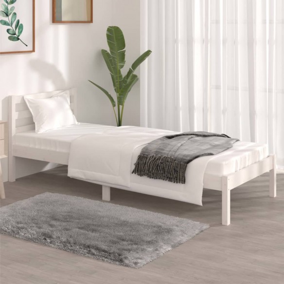 Cadre de lit Bois de pin massif 75x190 cm Blanc petit simple