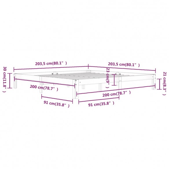 Cadre de lit Gris Bois de pin massif 200x200 cm