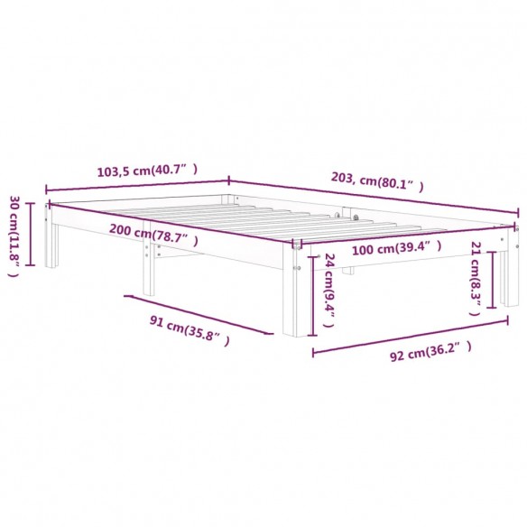 Cadre de lit Marron miel Bois de pin massif 100x200 cm