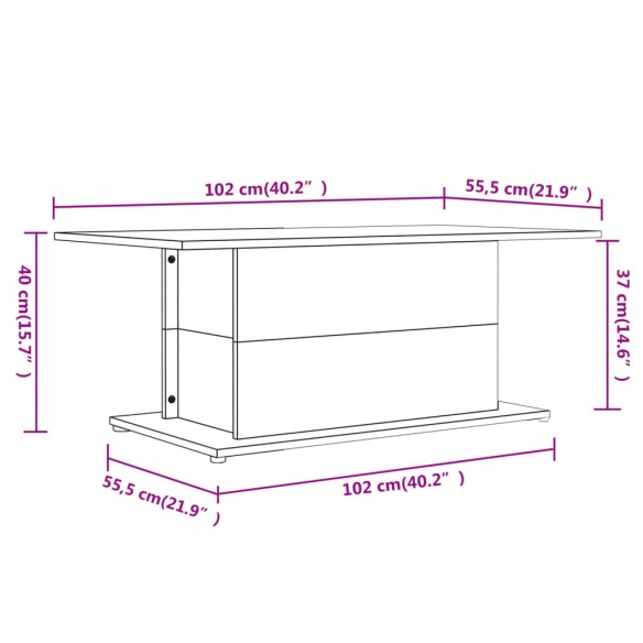 Table basse Blanc brillant 102x55,5x40 cm Aggloméré