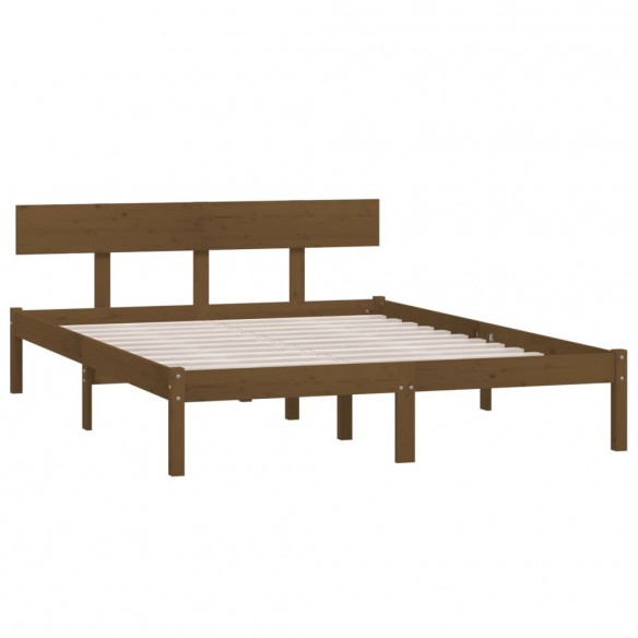 Cadre de lit Marron miel Bois de pin massif 135x190cm UK double