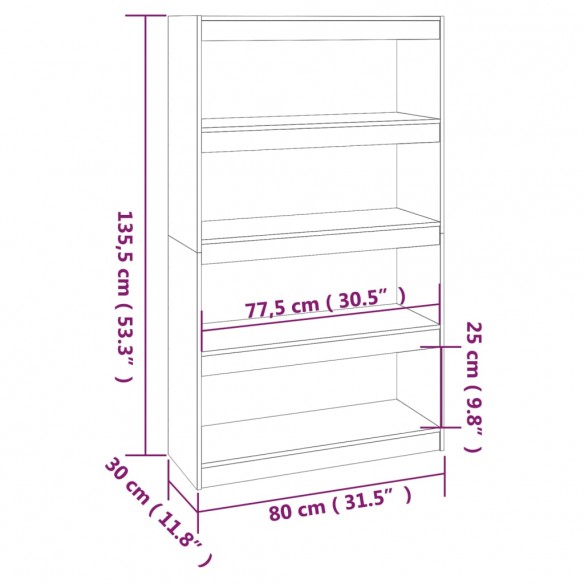 Bibliothèque/Séparateur de pièce Noir 80x30x135,5 cm Pin solide