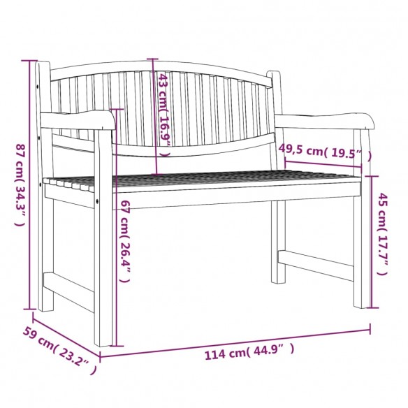 Banc de jardin 114x59x87 cm bois de teck solide