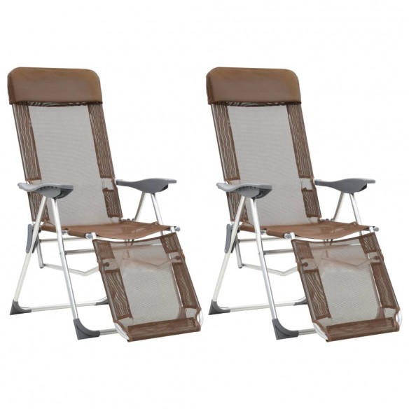 Chaises de camping pliantes et repose-pied 2 pcs marron