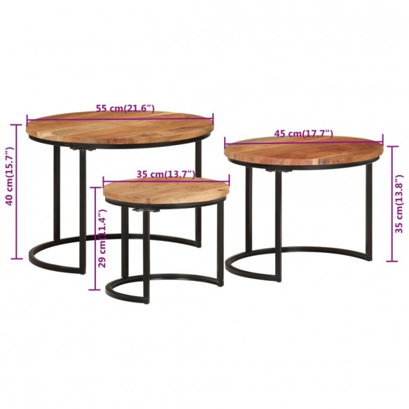 Tables gigognes 3 pcs bois massif d'acacia