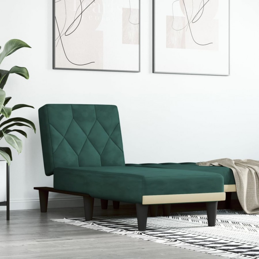 Chaise longue vert foncé velours