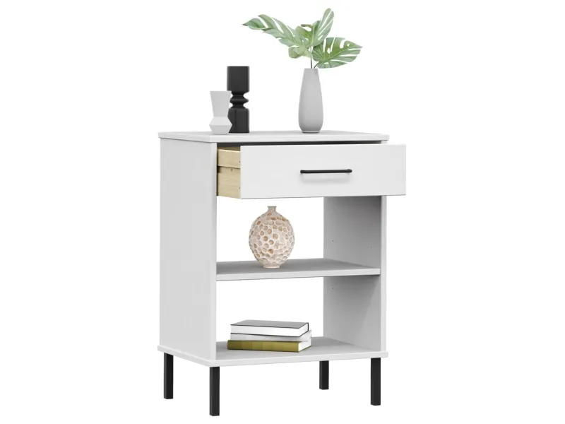 Armoire console avec pieds en métal Blanc Bois pin massif OSLO