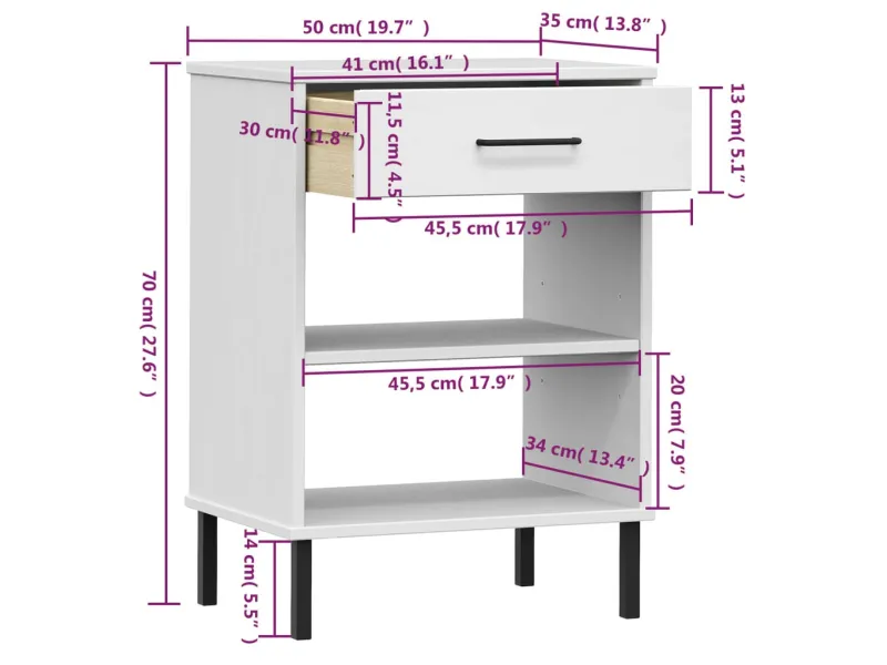 Armoire console avec pieds en métal Blanc Bois pin massif OSLO