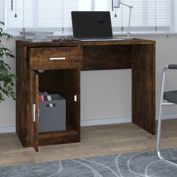 Bureau avec tiroir et armoire Chêne fumé 100x40x73 cm