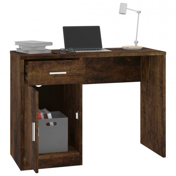 Bureau avec tiroir et armoire Chêne fumé 100x40x73 cm