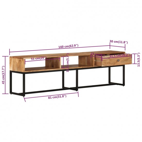 Meuble TV 160x30x45 cm Bois d'acacia massif