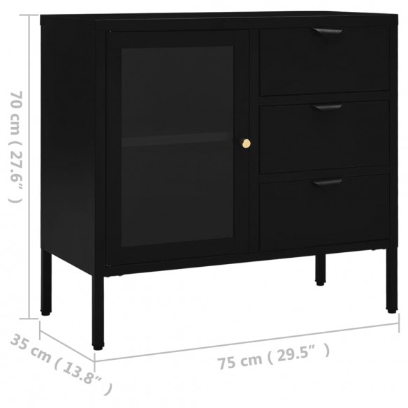 Buffet Noir 75x35x70 cm Acier et verre trempé