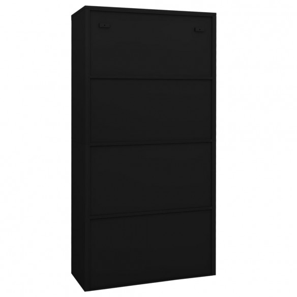 Armoire de bureau Noir 90x40x180 cm Acier et verre trempé