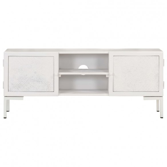 Meuble TV Blanc 115x30x46 cm Bois massif de manguier