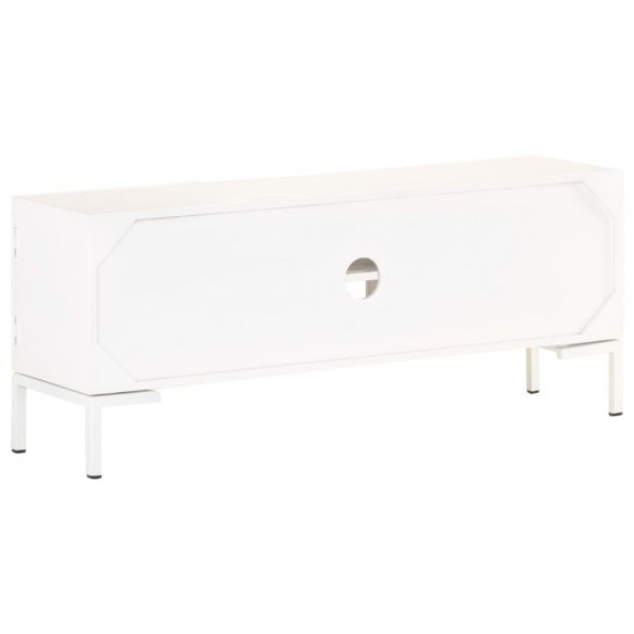 Meuble TV Blanc 115x30x46 cm Bois massif de manguier