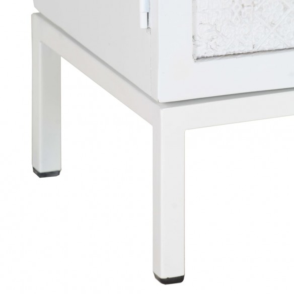 Meuble TV Blanc 115x30x46 cm Bois massif de manguier