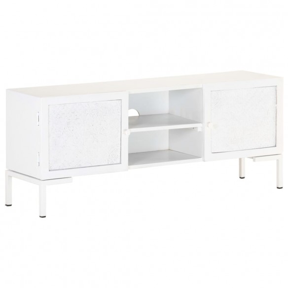 Meuble TV Blanc 115x30x46 cm Bois massif de manguier