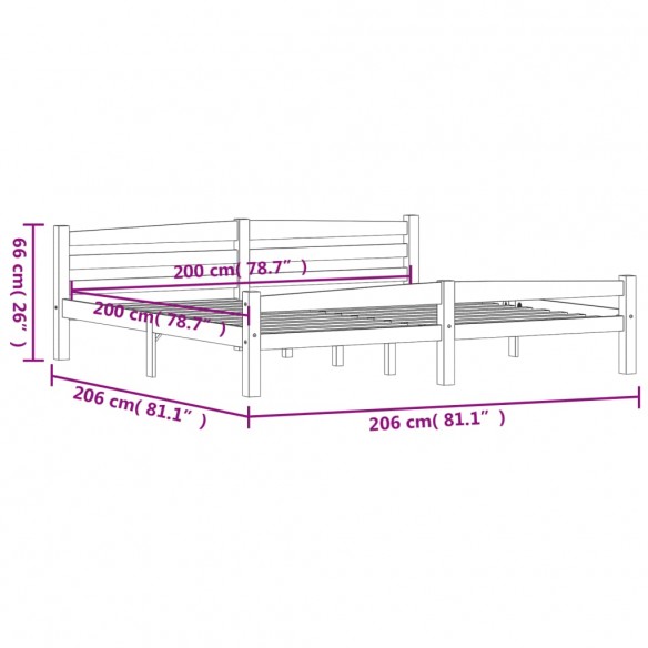 Cadre de lit Blanc Bois de pin massif 200x200 cm