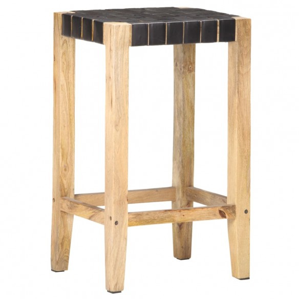 Tabourets de bar lot de 2 noir cuir véritable 75 cm