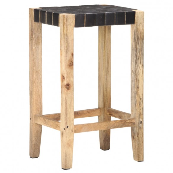 Tabourets de bar lot de 2 noir cuir véritable 75 cm