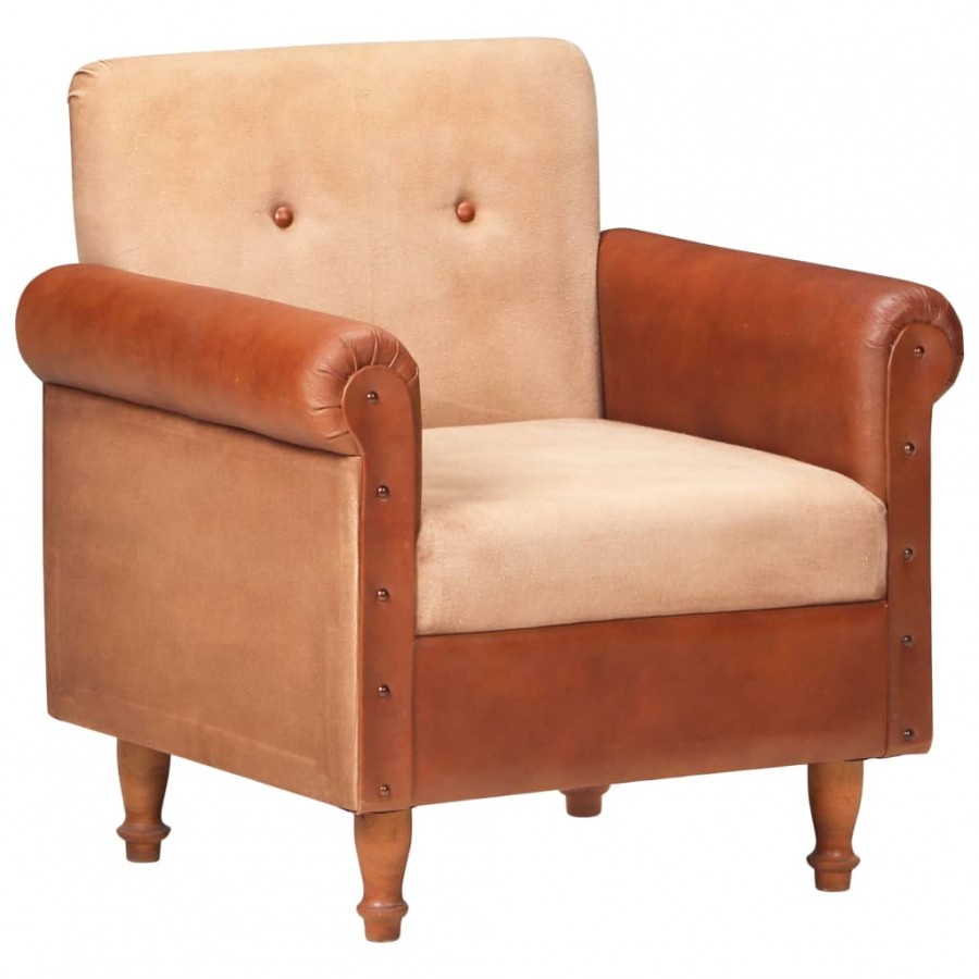 Fauteuil Marron Cuir véritable et toile