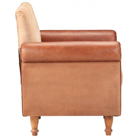 Fauteuil Marron Cuir véritable et toile