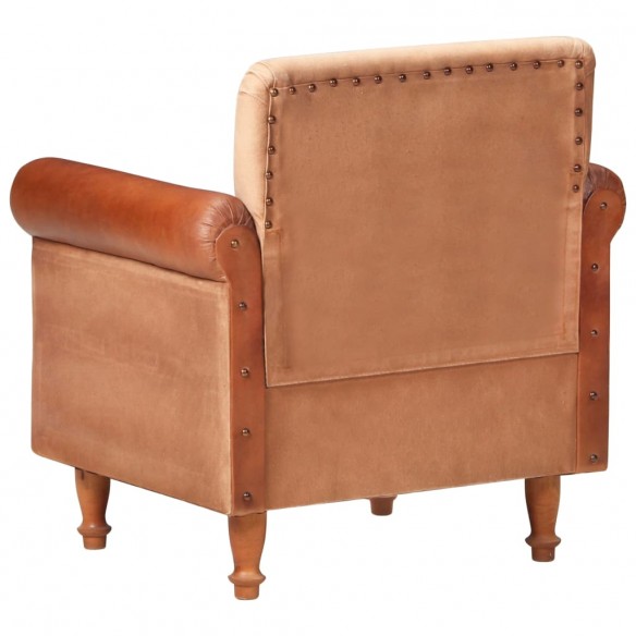 Fauteuil Marron Cuir véritable et toile