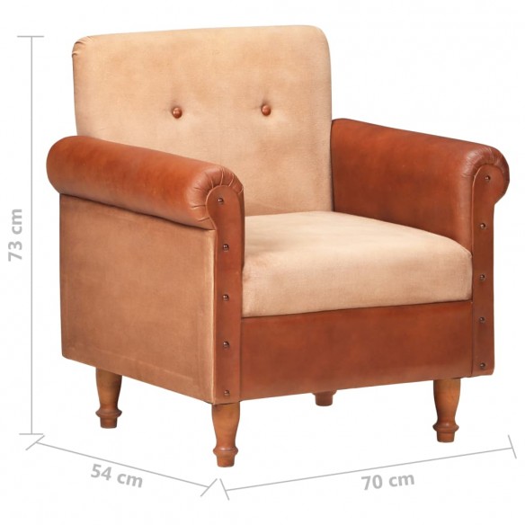 Fauteuil Marron Cuir véritable et toile