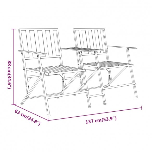 Banc de jardin 2 places pliable 137 cm Noir Acier