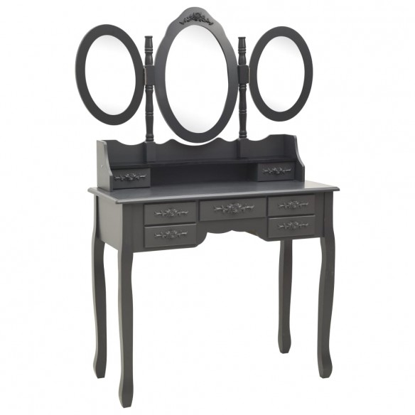 Coiffeuse avec tabouret et miroir pliable en 3 Gris